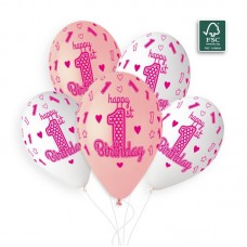 Балон с принт 1 HAPPY BIRTHDAY микс 30 см, 100 бр.