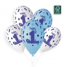 Балон с принт 1 HAPPY BIRTHDAY микс 30 см, 100 бр.