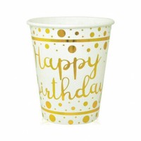 Чаша със златен принт "Happy Birthday", 10 бр.