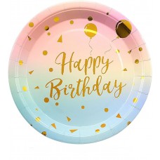 Чиния розово-синя Happy Birthday, 18 см, 10 бр
